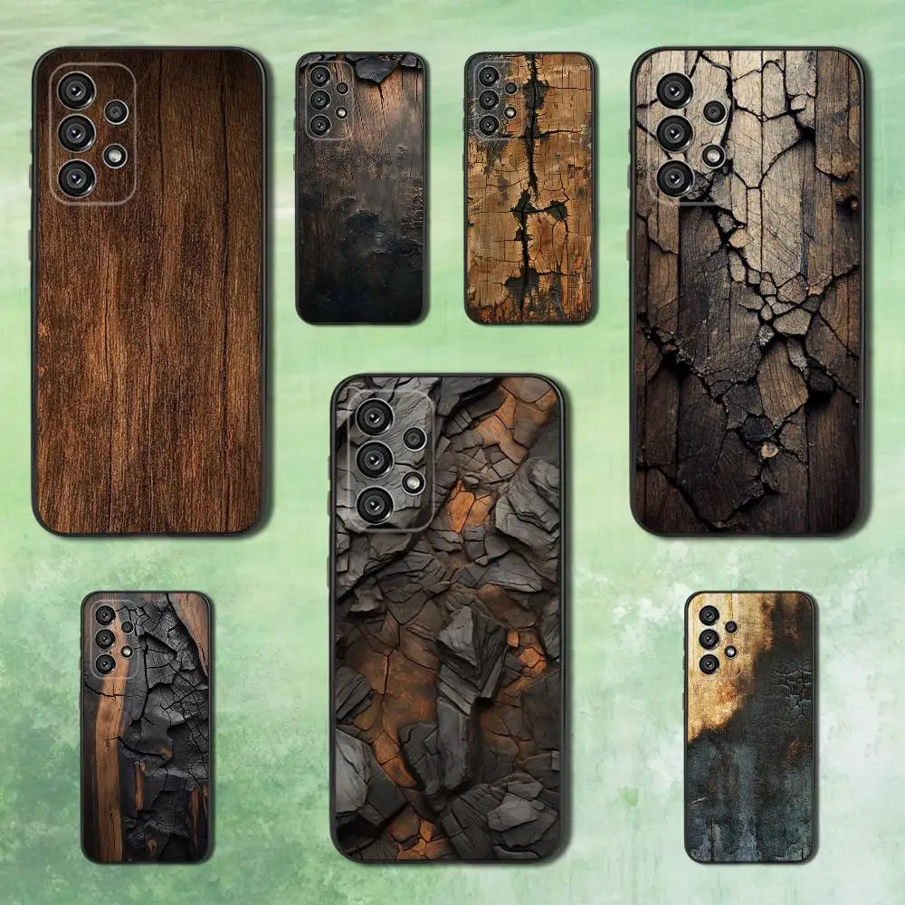 

Scorched Wood Grain Style Phone Case For Samsung Galaxy A73,31,32,72,41,53,52,71,22,5G,Note,J7,8,9 Soft Black Silicone Cover