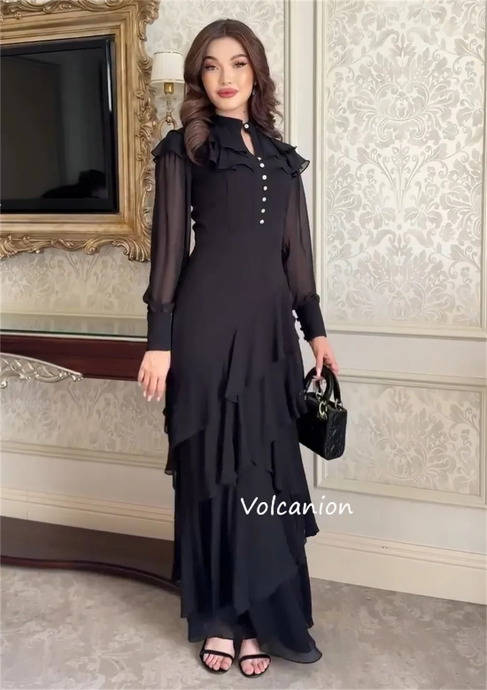 Customized Pastrol Chiffon Pleat Straight O-Neck Long Dresses Bespoke Occasion Quinceanera High Quality Simple