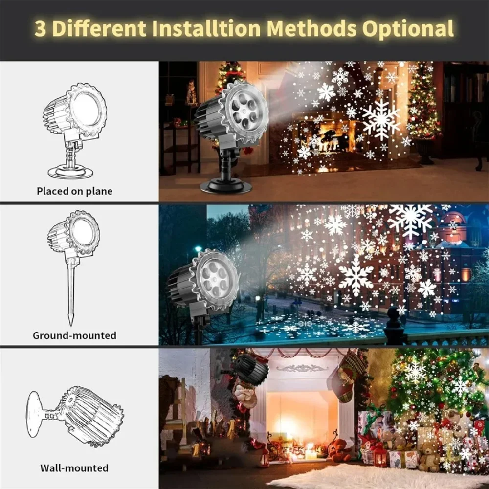 Snowflake Projector Lights Outdoor 9W Super Brighter Snowfall Lamp Projection Waterproof Landscape Snow falling spotlight
