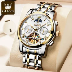 OLEVS Original Automatic Mechanical Watch for Men Brand Luxury Moon Phase Tourbillon Wristwatch Waterproof Luminous Moonswatch