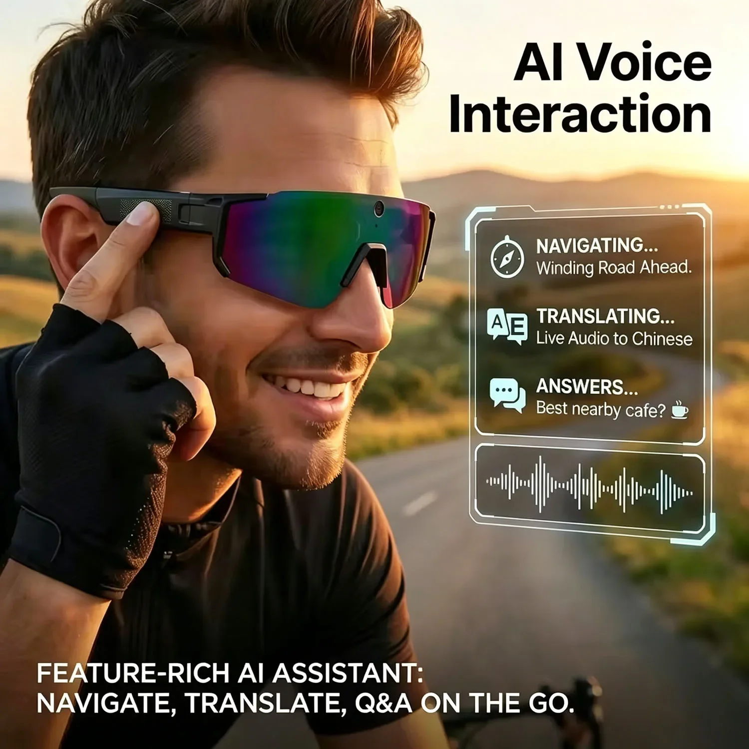 AI Skiing Smart Glasses HD 800W Anti-shake Camera Goggles for Men with 3D Surround Sound And AI Chat Call Feature
