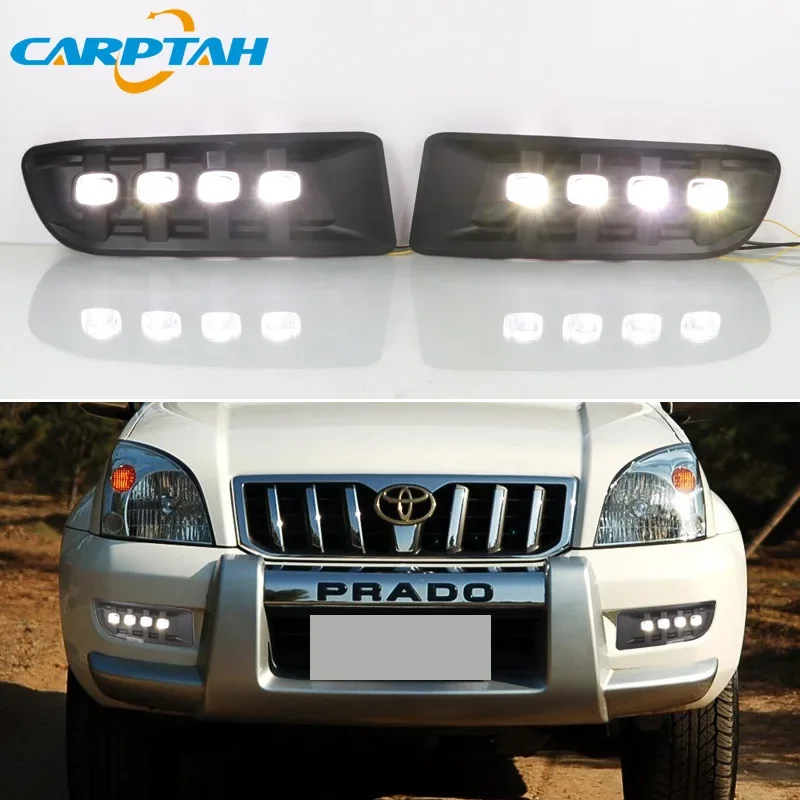 Car Daytime Running Lights For Toyota Prado 120 FJ120 2003 - 2009 12V LED Daylights Yellow Turn Signal DRL Auto Stylish Fog Lamp