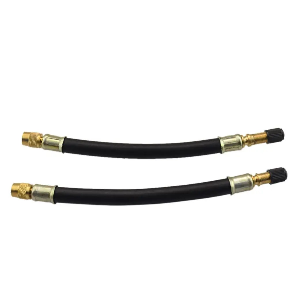 Black Tyre Valve Extension Hose Set Brass Twin Wheel Adapter for Car Truck Tire Inflation