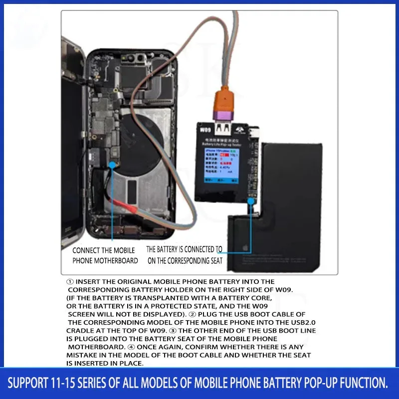 OSS W09 Pro V3 Battery Efficiency Pop up Tester Mobile Phone 11-15 PM No Need External Cable Battery Data Modify Tool