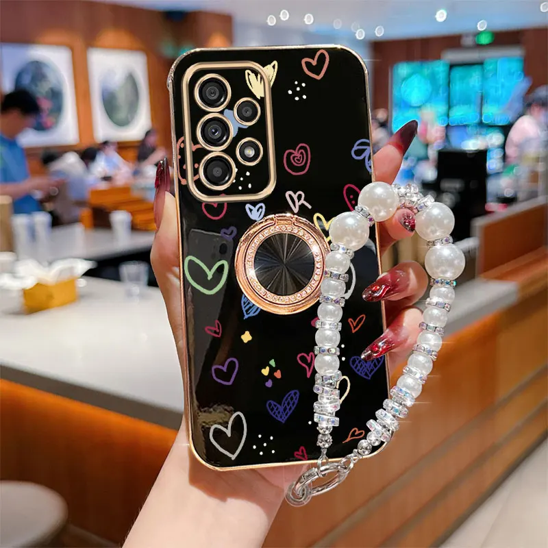 Jewelry Strap Lanyard Fun Love Phone Holder Case On For Samsung Galaxy A32 A33 A52 A53 A52s A73 A51 A71 A72 A23 4G 5G Back Cover