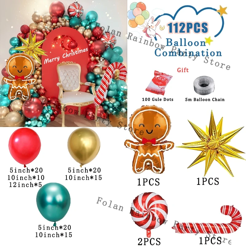 Christmas Balloon Garland Arch Kit Red Green Lolipop Cone Star Foil Balloons New Year Christmas Party Decoration Supplies Gifts