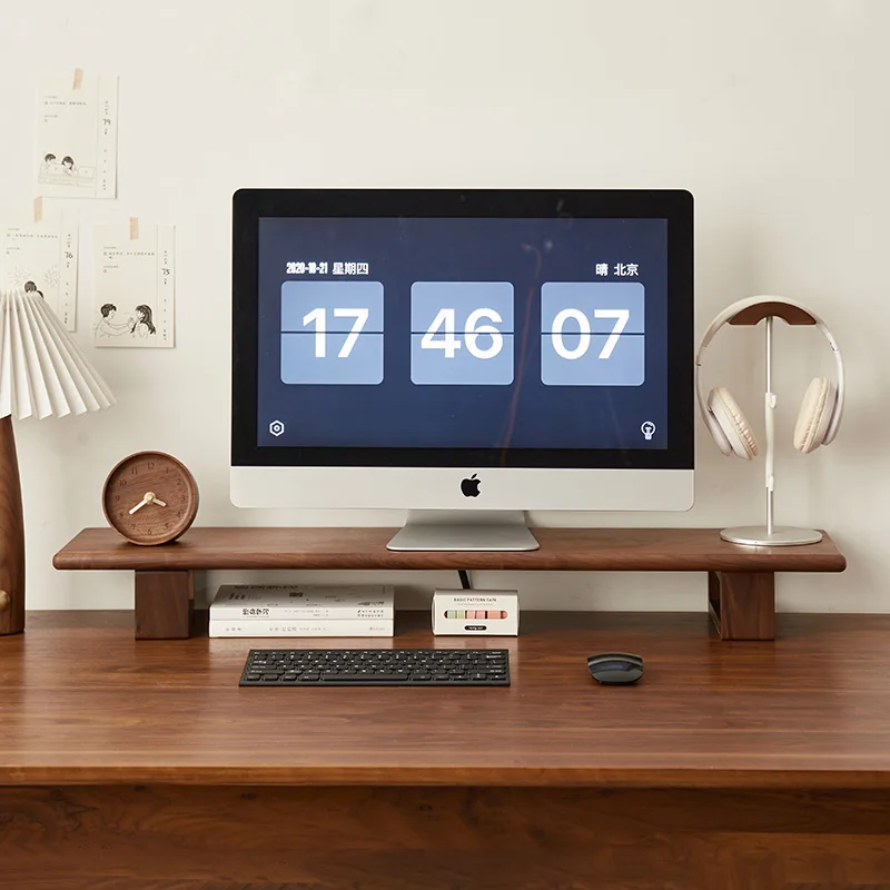Black Walnut Desktop Monitor Riser Ergonomic Laptop Stand Office Desk Organizer for Computer Screen Space Saving Computer Desk