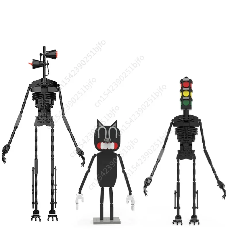 Moc Horror Game Scene testa di sirena Classic Mechanical Monster Building Block Assembly Model Black Mechanical Robot Boy Toy Gift