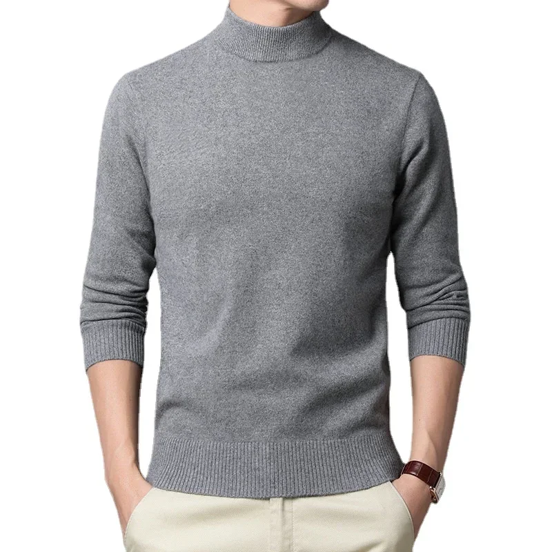 

2023 Sweater Warm Men's Half Turtleneck Pullover Fashion Thickening Middle-aged Long-sleeved Top pullover