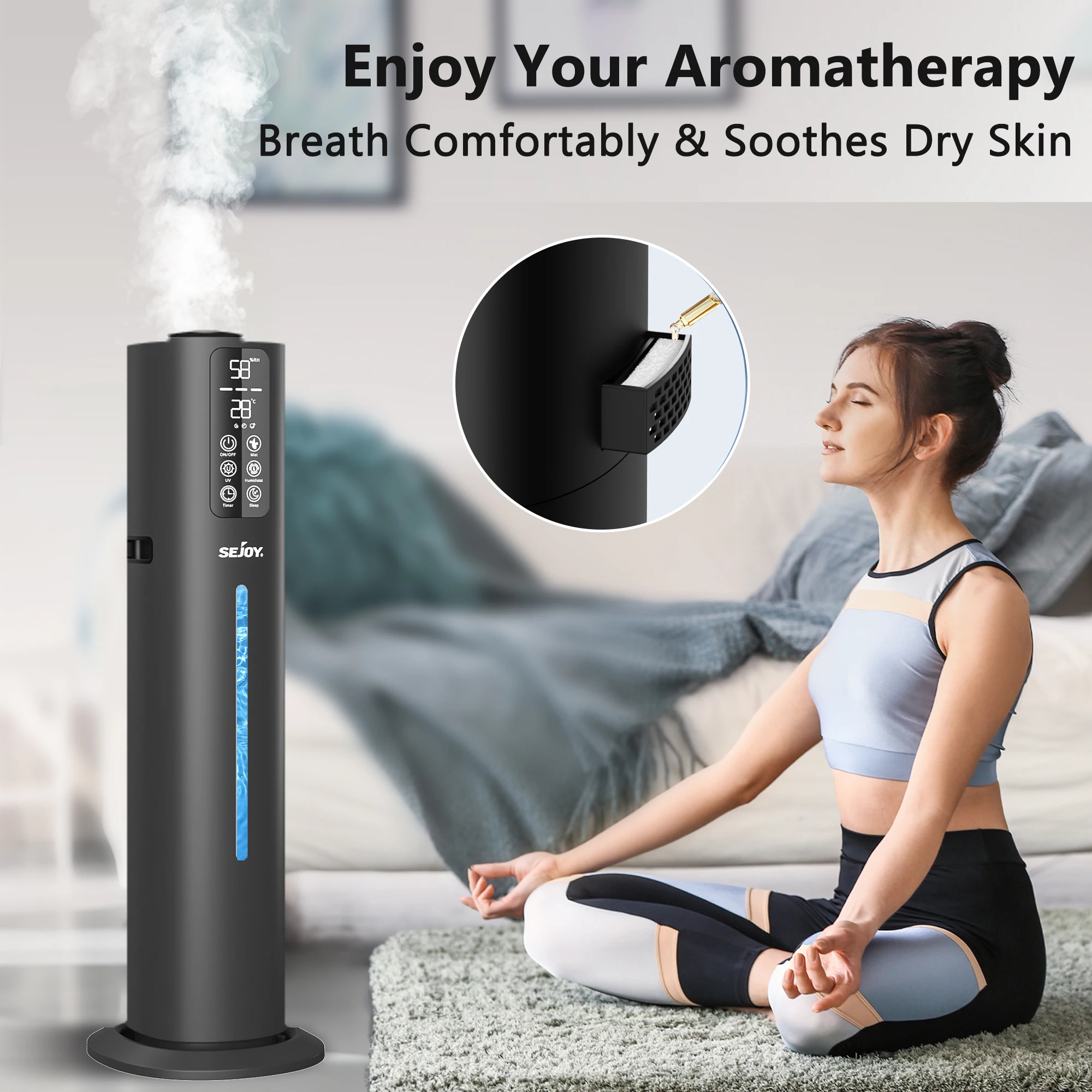 Sejoy-Humidificateur d'air à brume fraîche avec télécommande, buse à 2.11 °, 8l, 360 gallons, remplissage supérieur, grande pièce, chambre à coucher, bureau de bébé