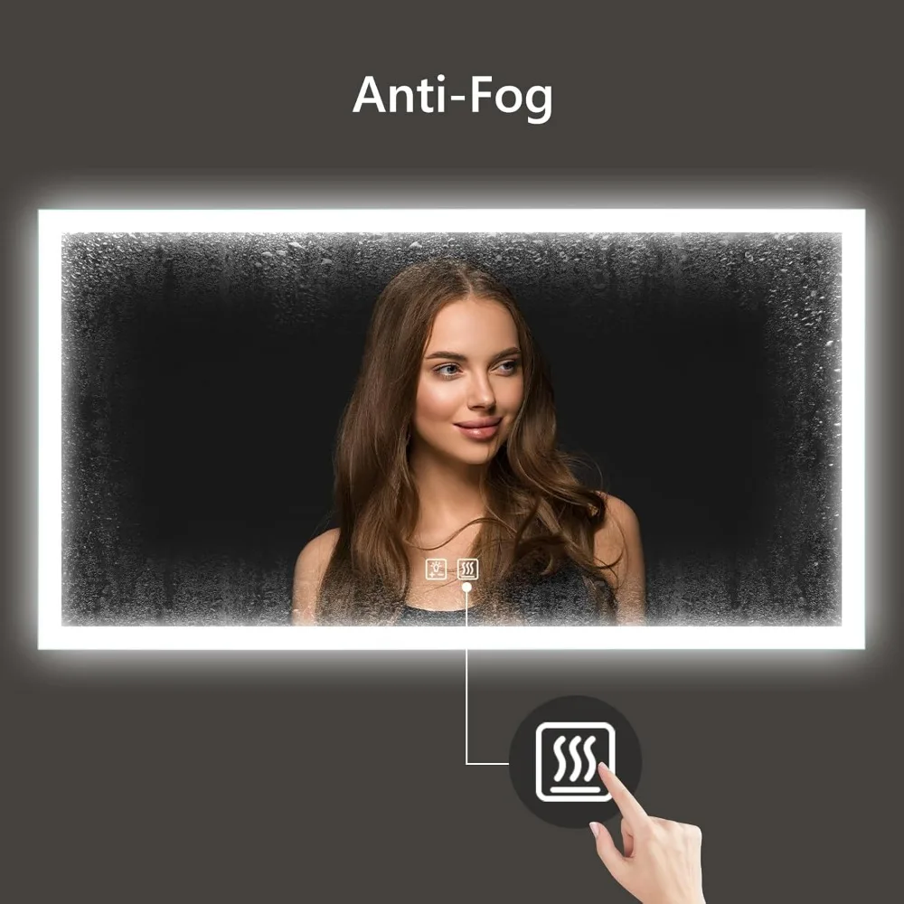 60 x 28 Zoll LED-Badezimmerspiegel mit Beleuchtung vorne und hinten, 3-Farben-Lichtoptionen, Speicherfunktion und Antibeschlagfunktion