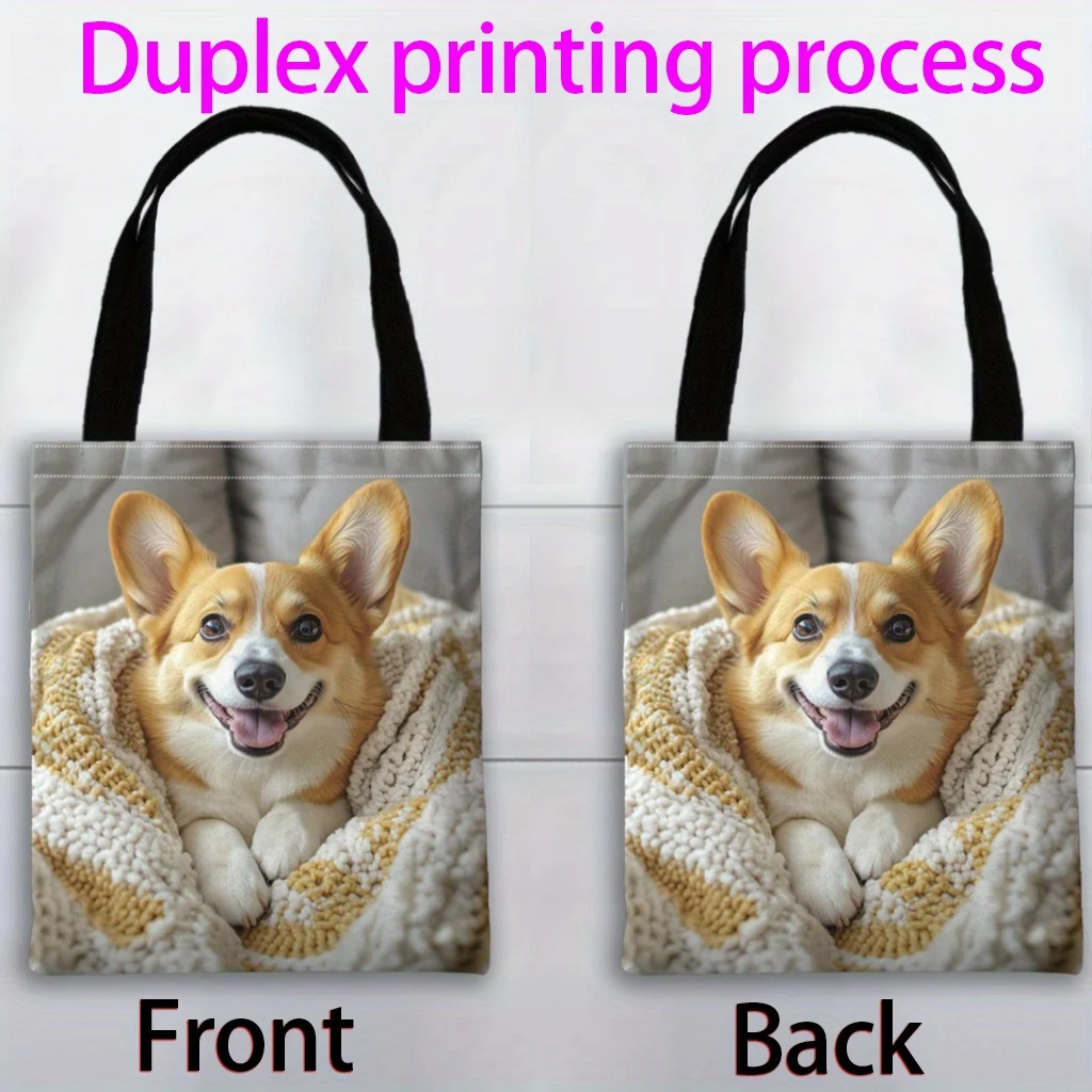 

1 шт. милая женская большая сумка с узором корги — сумка через плечо без застежки, идеально подходит для покупок и ежедневного использования, идеальный праздничный подарок