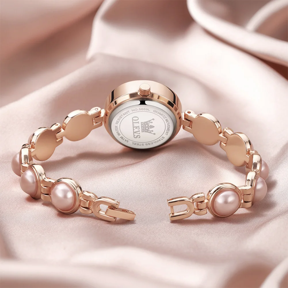 OLEVS العلامة التجارية الفاخرة سوار اللؤلؤ ساعات نسائية أنيقة الذهب الوردي موضة كوارتز ساعة الماس مقاوم للماء ساعة نسائية #5