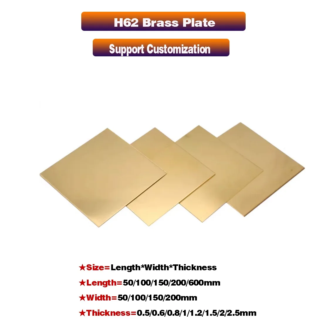 

H62 Brass Plate Foil Copper Strip Copper Rod Brass Plate Laser Cutting DIY Customization Thickness 0.5/0.6/0.8/1/1.2/1.5/2mm