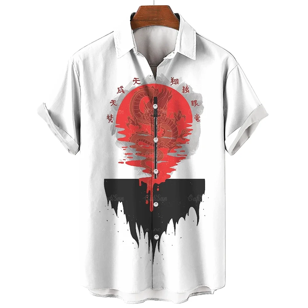 Camisa havaiana extragrande masculina, cardigã de manga curta, top estampado 3D, estampa samurai japonesa, moda casual, verão