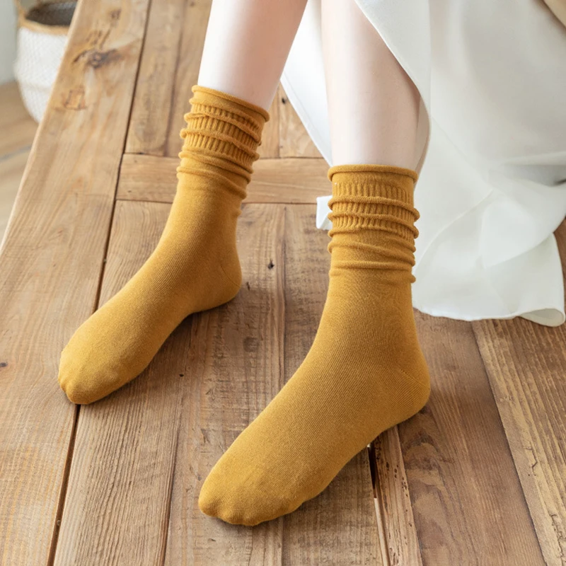 

Japanese Fashion Women INS Style Cotton Short Socks Middle Tube Students Girls Stocking Solid
