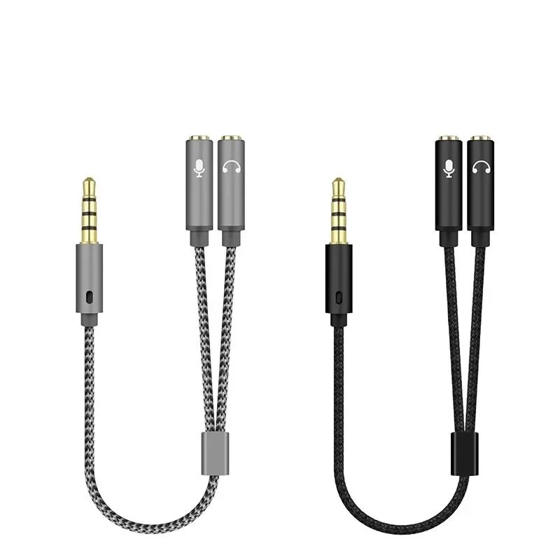 Adaptador divisor de fone de ouvido, microfone e cabo de alto-falante, 3.5mm, áudio macho para 2 fêmeas para fone de ouvido, cabo de áudio móvel extensível