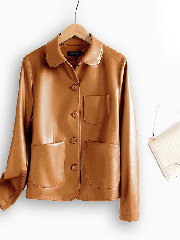   Ning Jaet in vera pelle da donna ort Sle Primavera Autunno Faionable Versatile cappotto in pelle elettronica Colletto rovesciato Esterno...