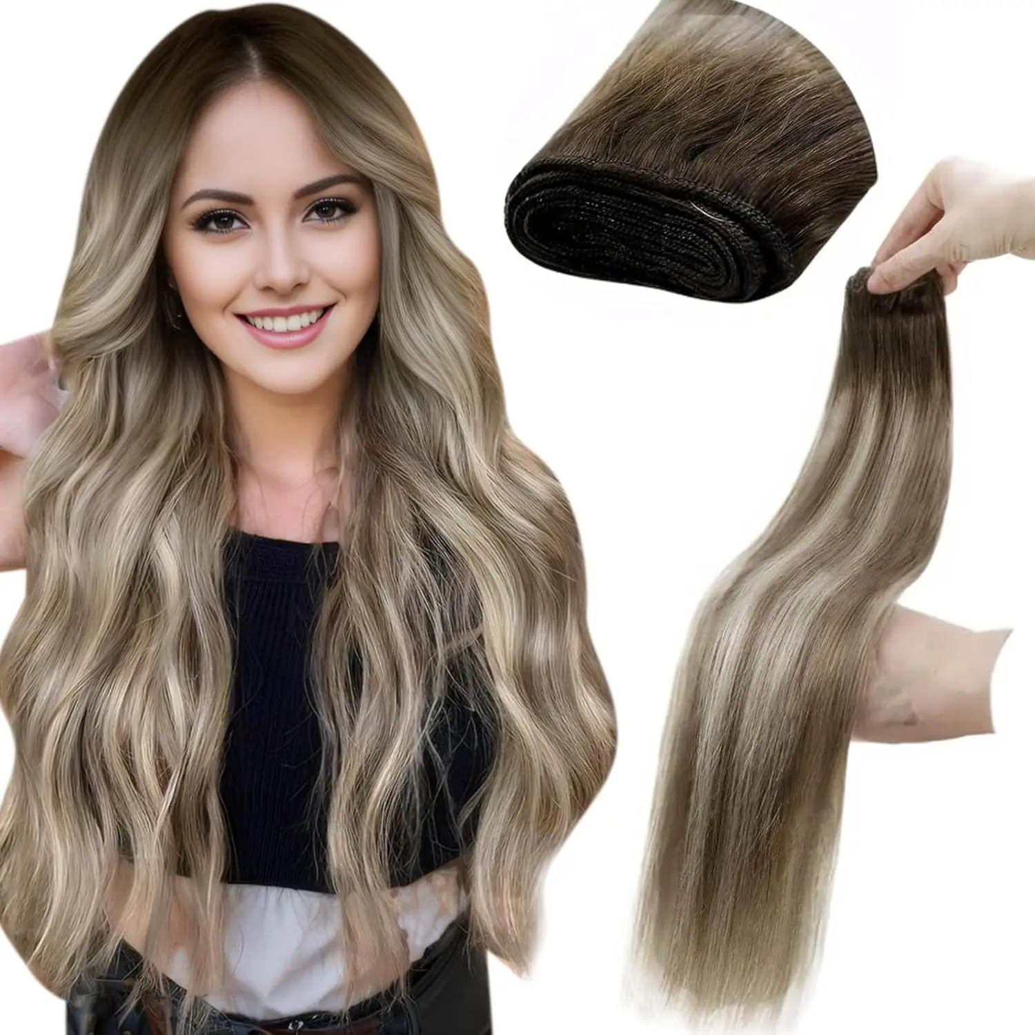 

LaaVoo Human Hair Weft Sew in Hair Extensions Brazilian Human Hair 100G 14-24inch Human Hair Bundle Hair Weave Real Human Hair