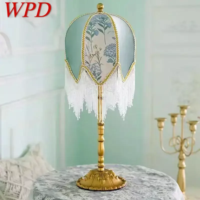 

WPD French Green Table Lamp American Retro Living Room Bedroom Villa European Pastoral Creative Tassels Desk Light