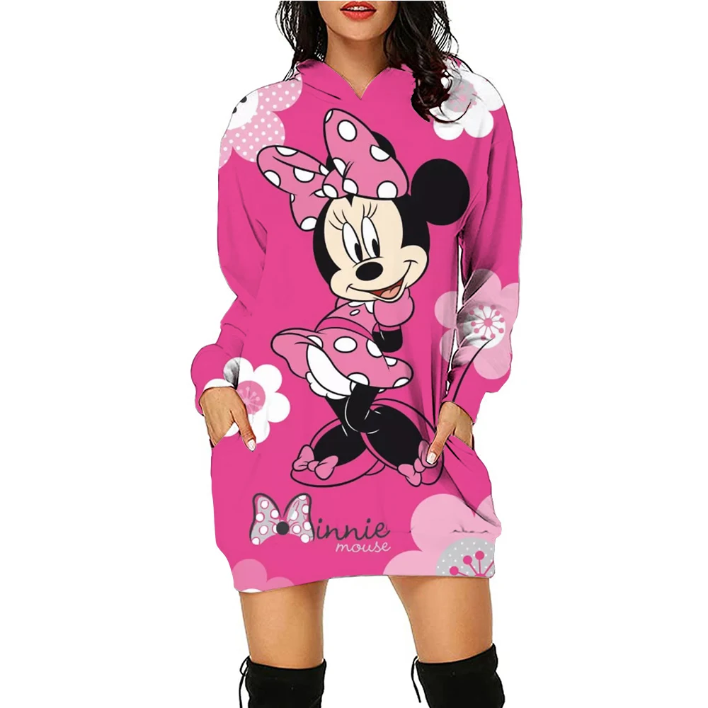 Autumn Winter Disney Mickey Mouse Mickey Print Hoodie Sweater Dress Casual Street Style Fashion Simple Ladies Sweater Dress