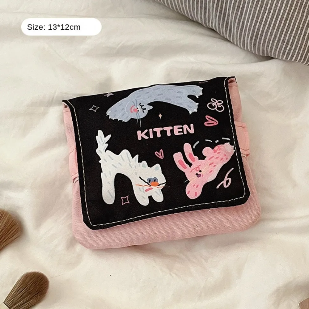 Mini Data Cables Organizer Sanitary Pads Bag Large Capacity Multipurpose Cosmetic Bag Cartoon Kitten Coin Purse