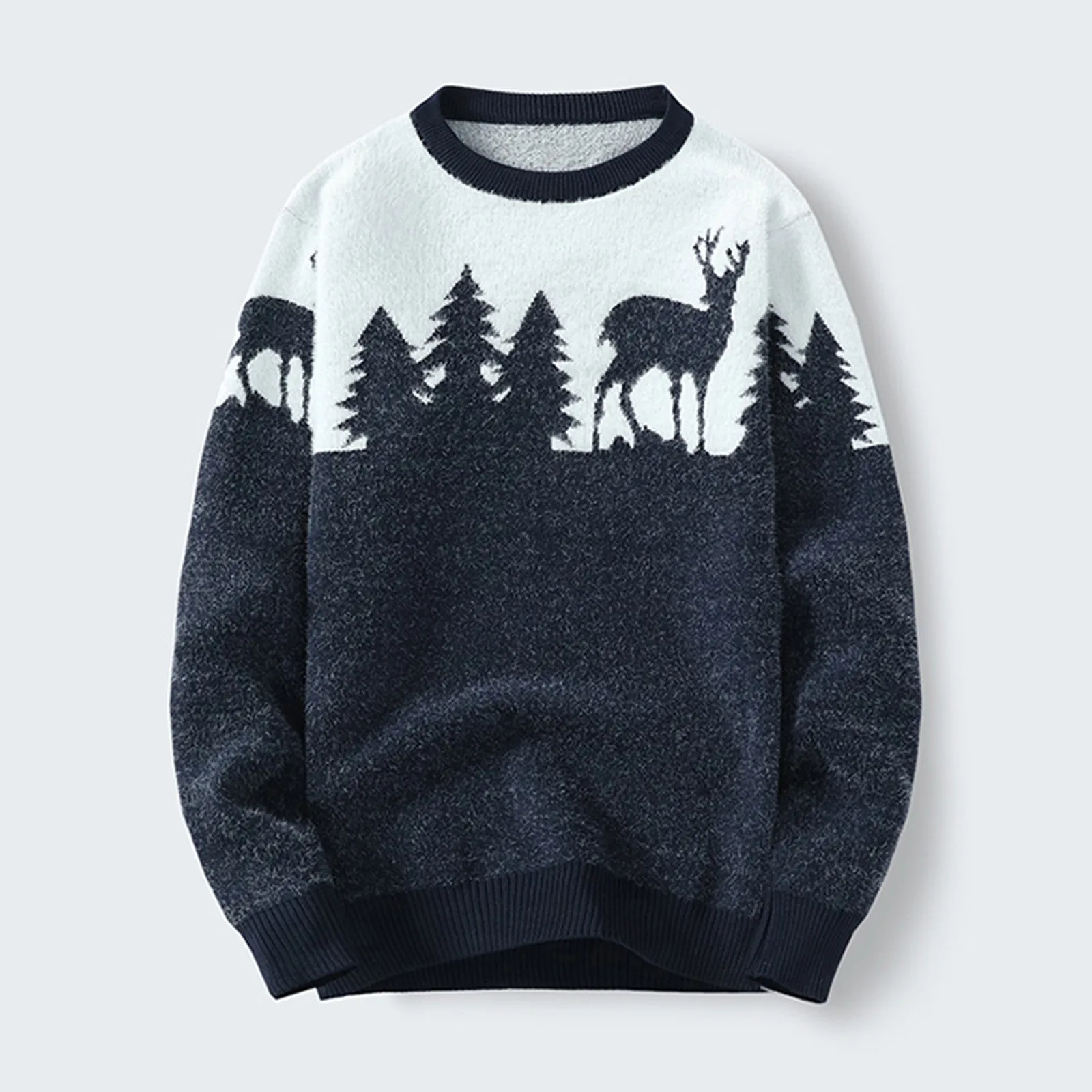 Men\'s Autumn And Winter Christmas Tree Reindeer Knitted Pullover Long Sleeve Round Neck Casual Warm Fashion Christmas Sweater