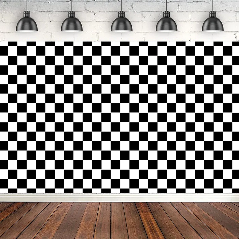 Photography Backdrop Black And White Racing Checker Texture Grid Check Board Photo Kids Birthday Party Background Baby Shower