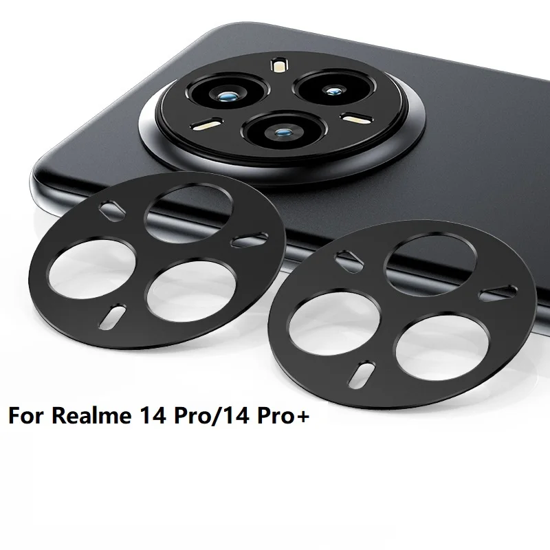 

for Realme 14 Pro+ Camera Bezel Cover Hollow Lens Protector Anti Scratch Black Metal Cap Super Slim Film Sticker