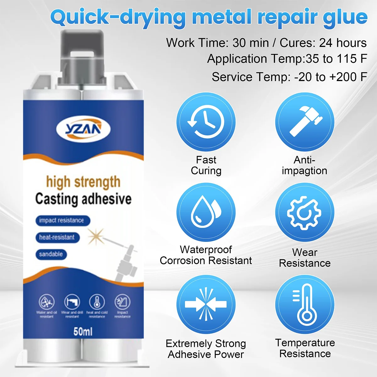 New Extra Strong Casting Glue, High Temperature Metal Repair Adhesive for Casting, Welding, Iron, Aluminum Tank, Radiator, Soldering, Stitching, Ab Glue