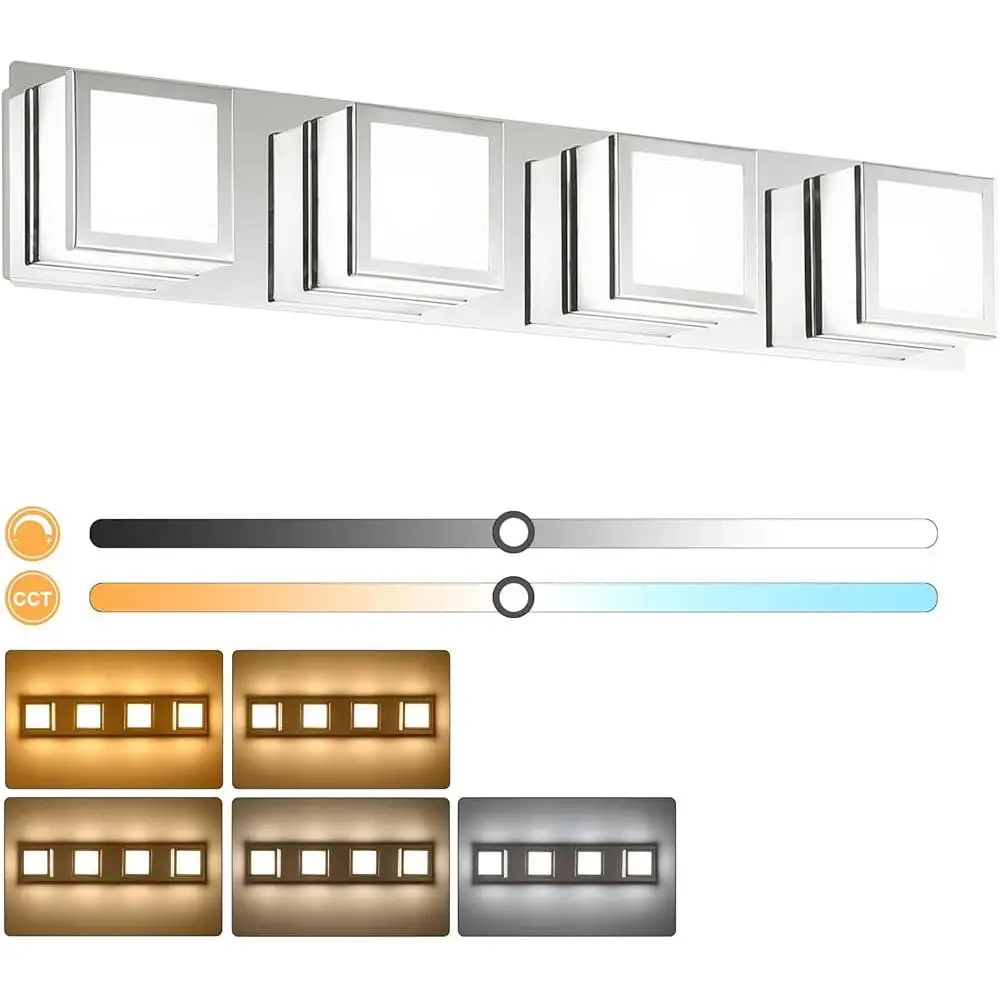 4-Light Dimmable Bathroom Vanity Lighting Fixtures 5CCT Chrome LED Over Mirror Modern Sconce Hardwired Energy Saving