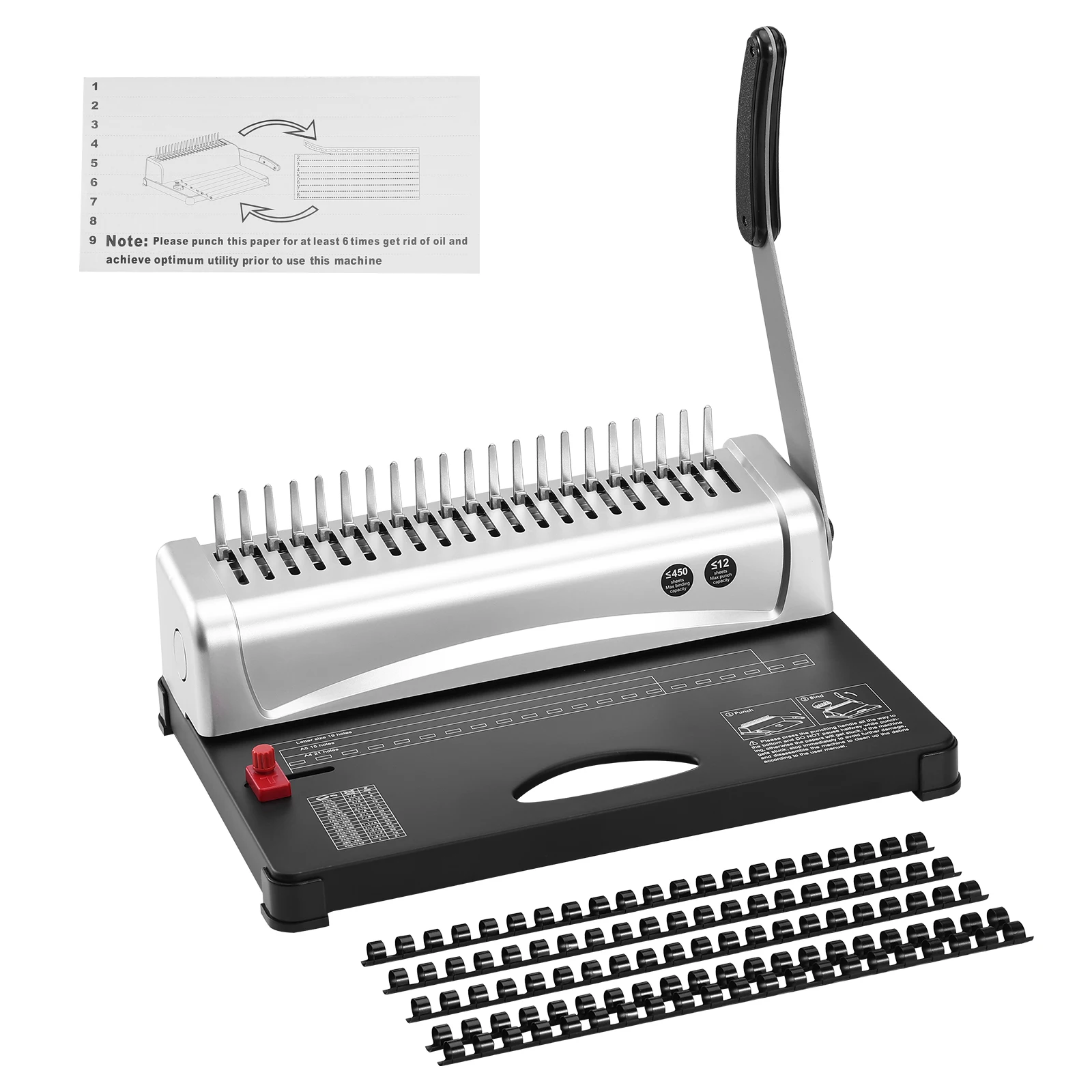 

VEVOR Binding Machine Comb Binding Machine 21Holes Binding 450 Sheets Book Binder Machine with 100 PCS 3/8'' Comb Binding Spines