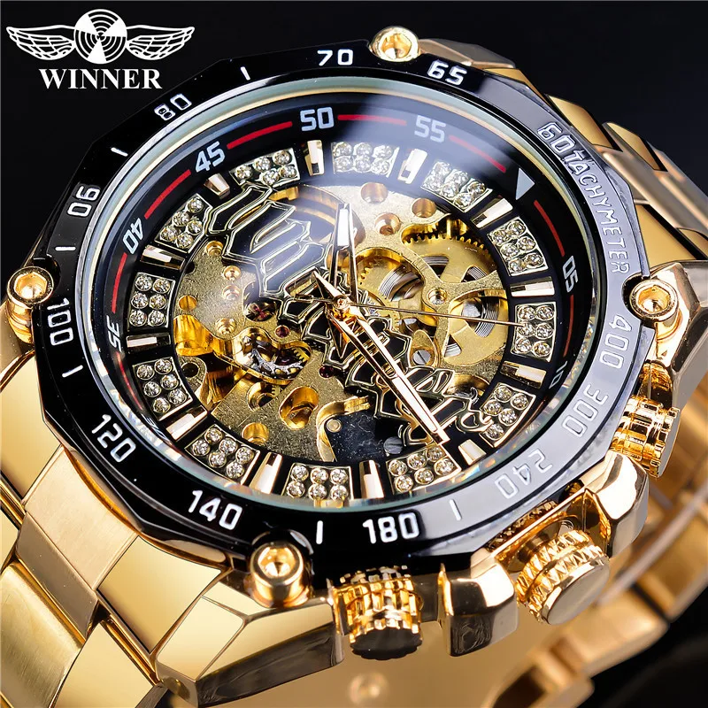 Gratis verzending OUTLETSNewwinner Europese Amerikaanse stijl Herenmode Casual holle mechanische beweging Automatisch mechanisch horloge