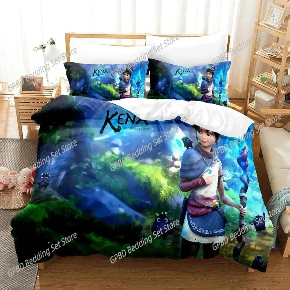 3d Anime Game Bridge Spirits Kena Bedding Set 3D Printed Suitable for Bedroom Duvet Cover Set With Pillowcases Kids Home Textile