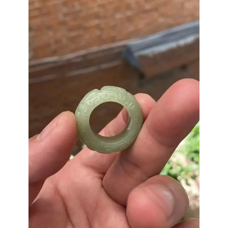 

Natural hetian jade ring, handmade dragon hollow out sculpture simple jade ring, men party wedding jewelry gift rings for woman