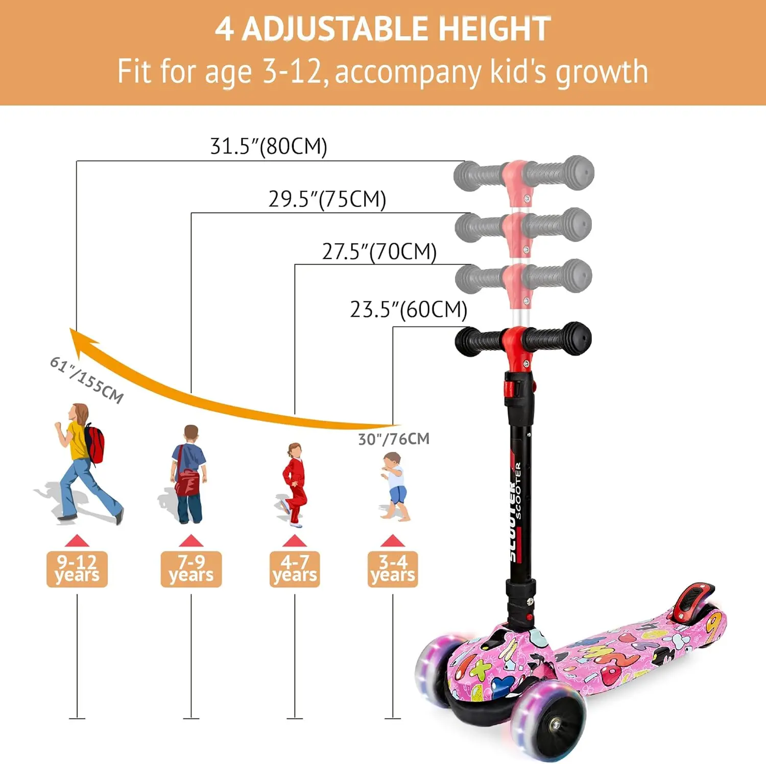 Lot de 2 trottinettes pour enfants de 3 à 12 ans, trottinette pliable et réglable avec tambours graffiti, pont antidérapant et roues extra larges