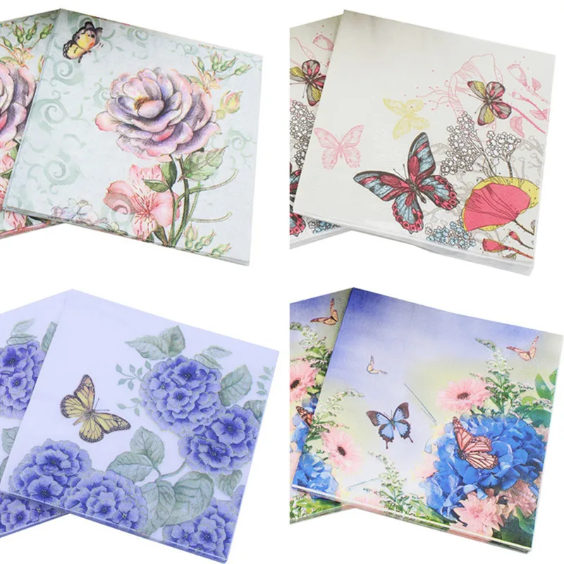 

20Pcs/Pack Butterfly Flower Decoupage Paper Napkins Vintage Tissues Party Tableware Wedding Xmas Festival Supplies