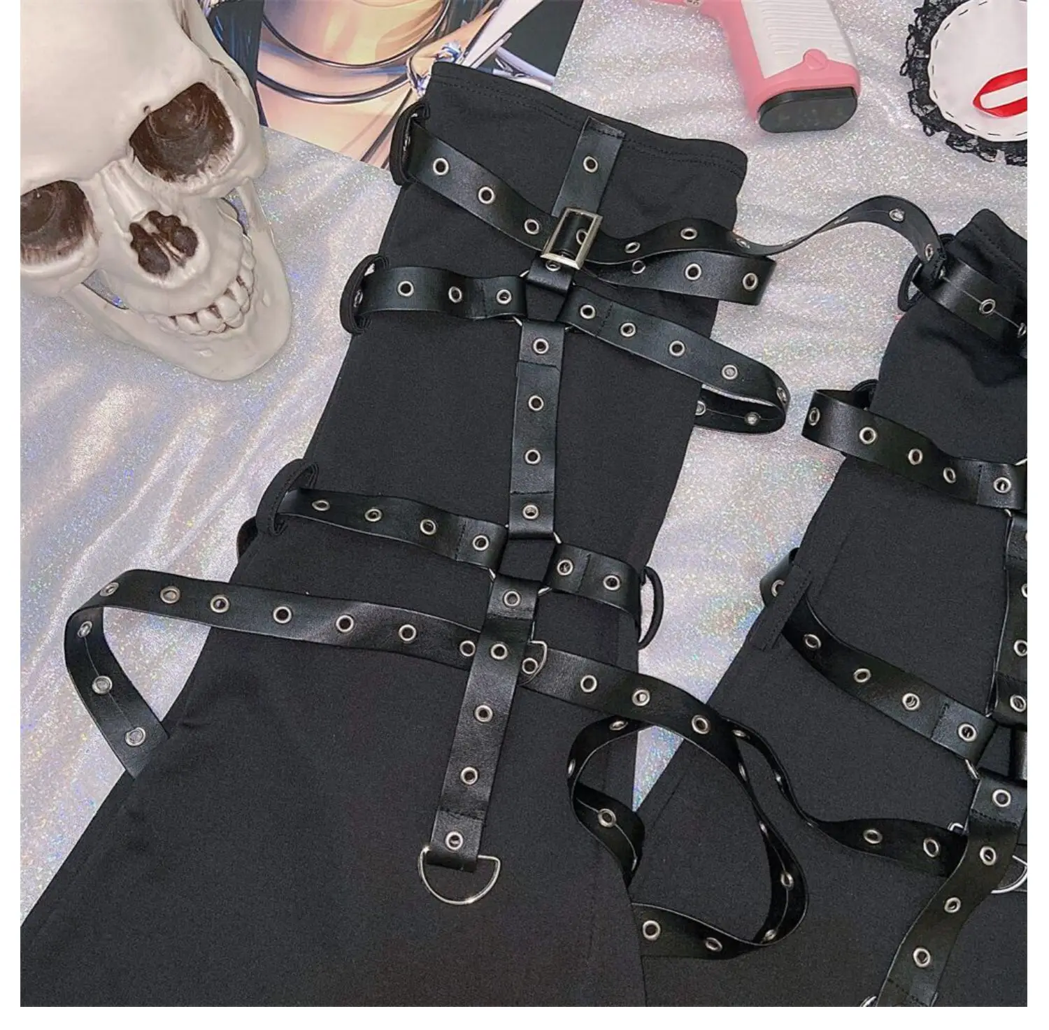 Fall 2024 Fashion Black Leg Warmer Punk Hot Girls Streetwear Y2k Dark Asian Culture Millennium Horn Foot Sock Thigh High Socks