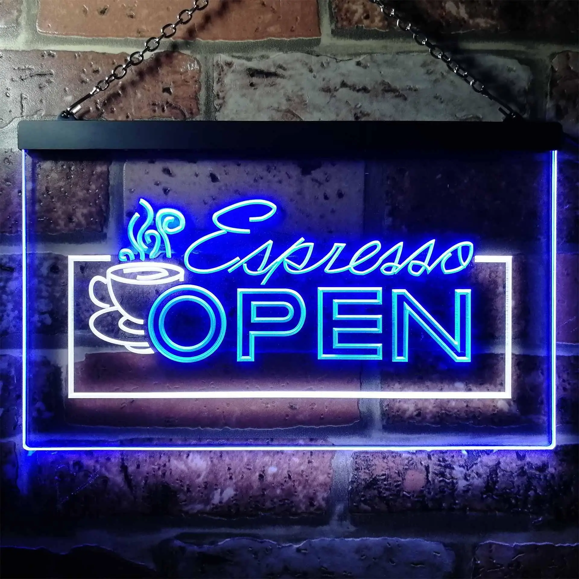 

Эспрессо ОТКРЫТЫЙ. Двухцветная светодиодная неоновая вывеска Hot Coffee Cafe st6-i0020