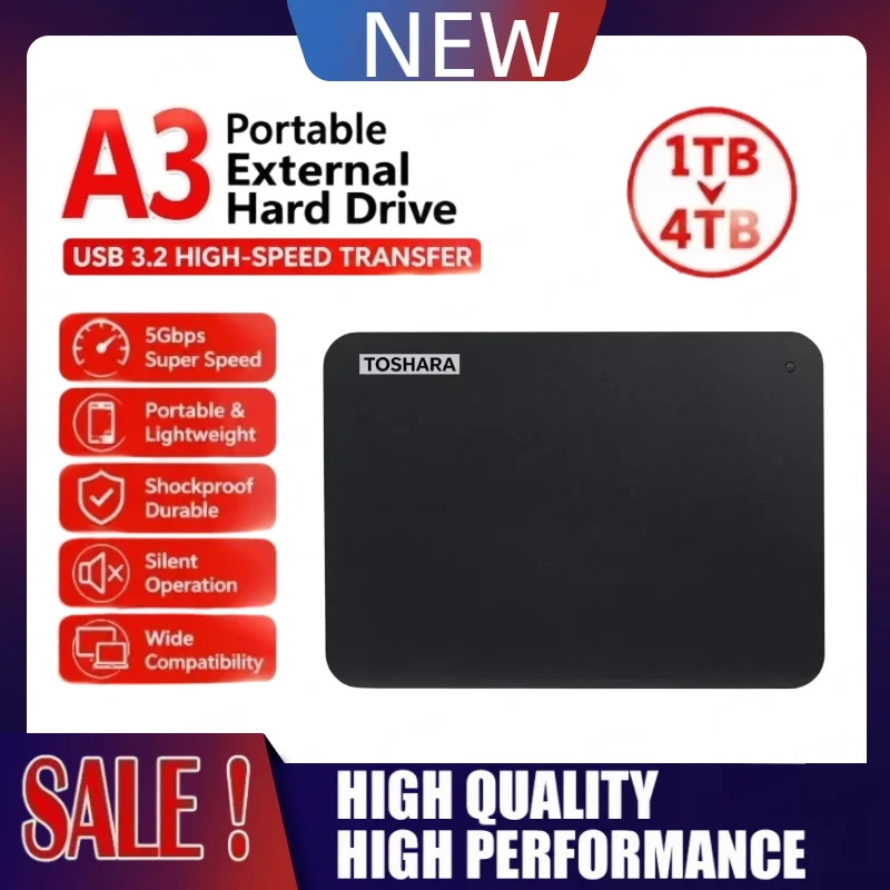 New Portable Hard Drive A3 SSD 500GB 1TB 2TB 4TB SSD Black External Hard Drive USB 3.0 Portable for Gaming Console Office Gift