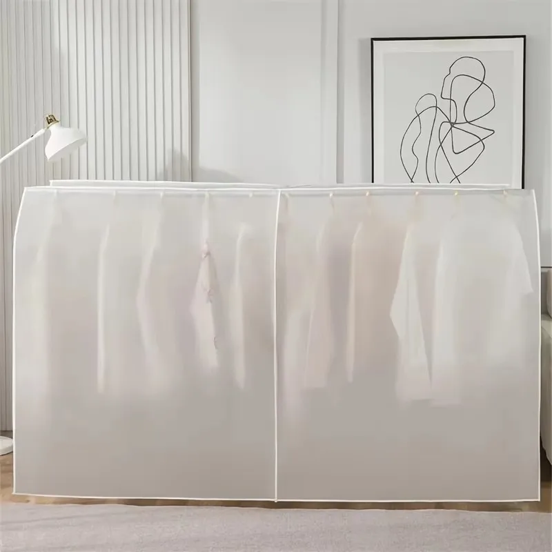 Double Rod Floor Standing Clothes Hanger Dust Cover Semi-transparent Home Dust Cover Cloth Bedroom Coat Down Jacket Dust Cover
