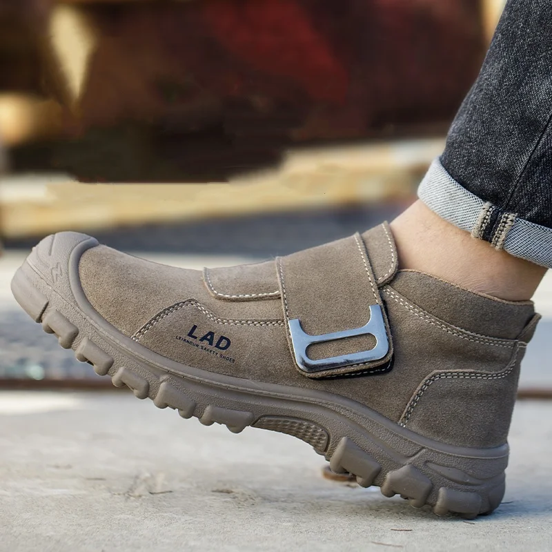 men's casual steel toe cap working safety boots cow suede leather welding shoes worker security ankle botas protective footwear