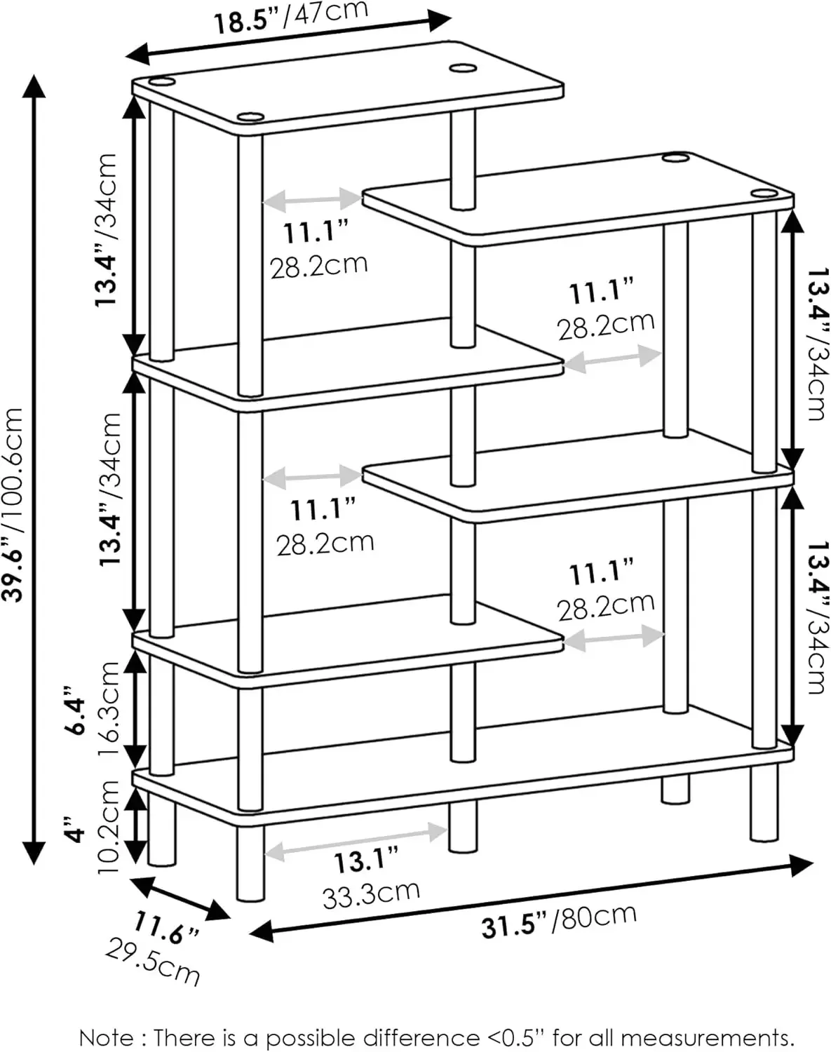 Furinno Turn-N-Tube 6-Tier Accent Display Rack, French Oak Grey/Black