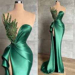 Gorgeous Women's Evening Dresses Pleated Mermaid Sexy Princess Prom Gowns Side High Split Lace Fashion فساتين السهرة Customized