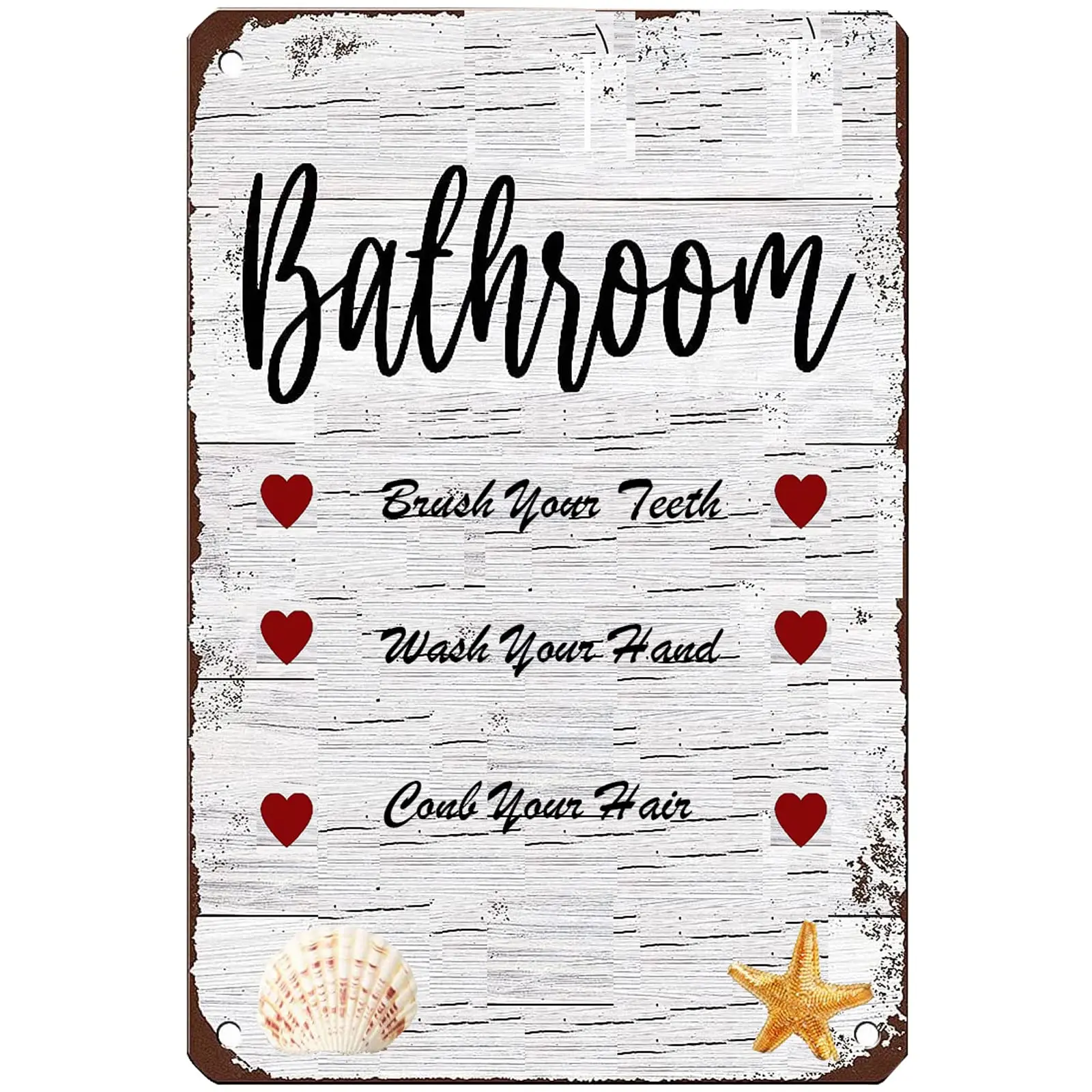 QD O-SHEN Funny Bathroom Wall Decor Sign,“Wash Your Hands Brush Your Teeth Comb Your Hair”Metal Decorative Sign, Farmhouse Retro