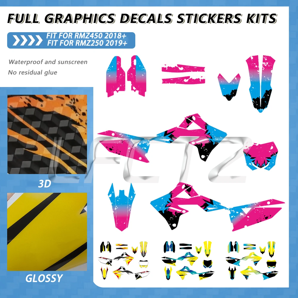 Fit for SUZUKI RMZ450 RMZ 450 2018-2023 RMZ250 RMZ 250 2019-2023 Motorcycle Fairing Graphics Background Decals Sticker Kits