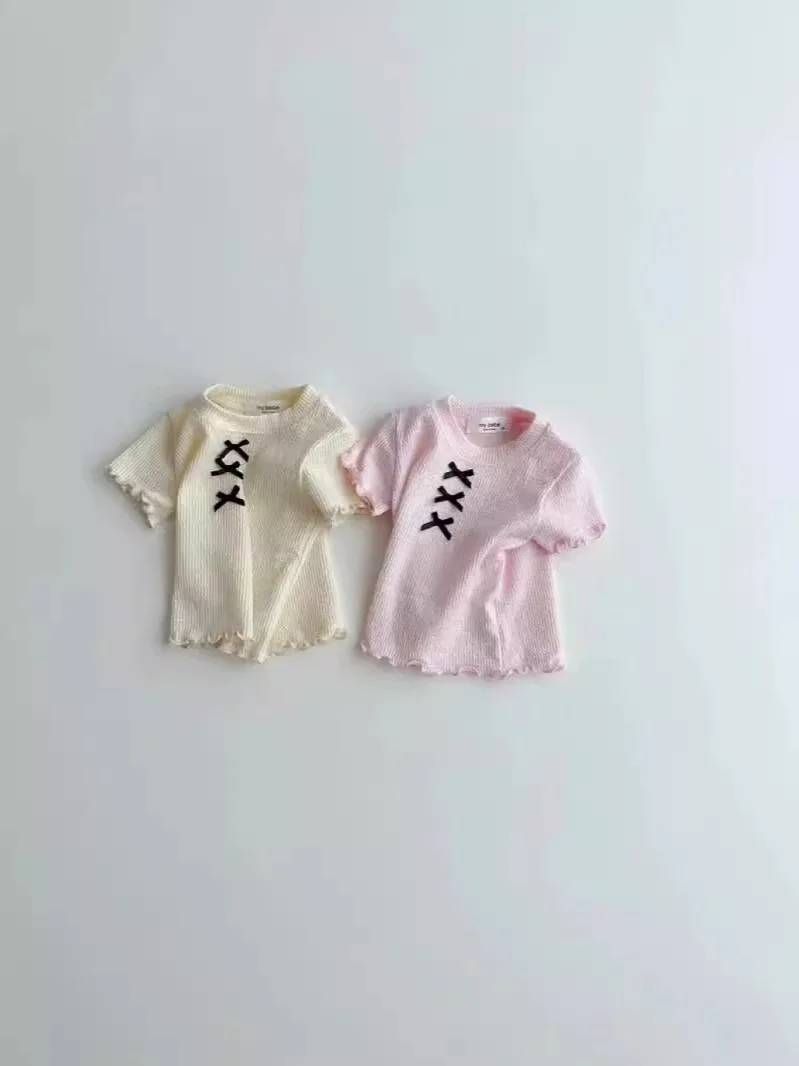 Summer New Baby Girl Short Sleeve T Shirts Cotton Kids Toddler Comfortable Casual Tops Children Fashion Cute Bow Versatile Tees