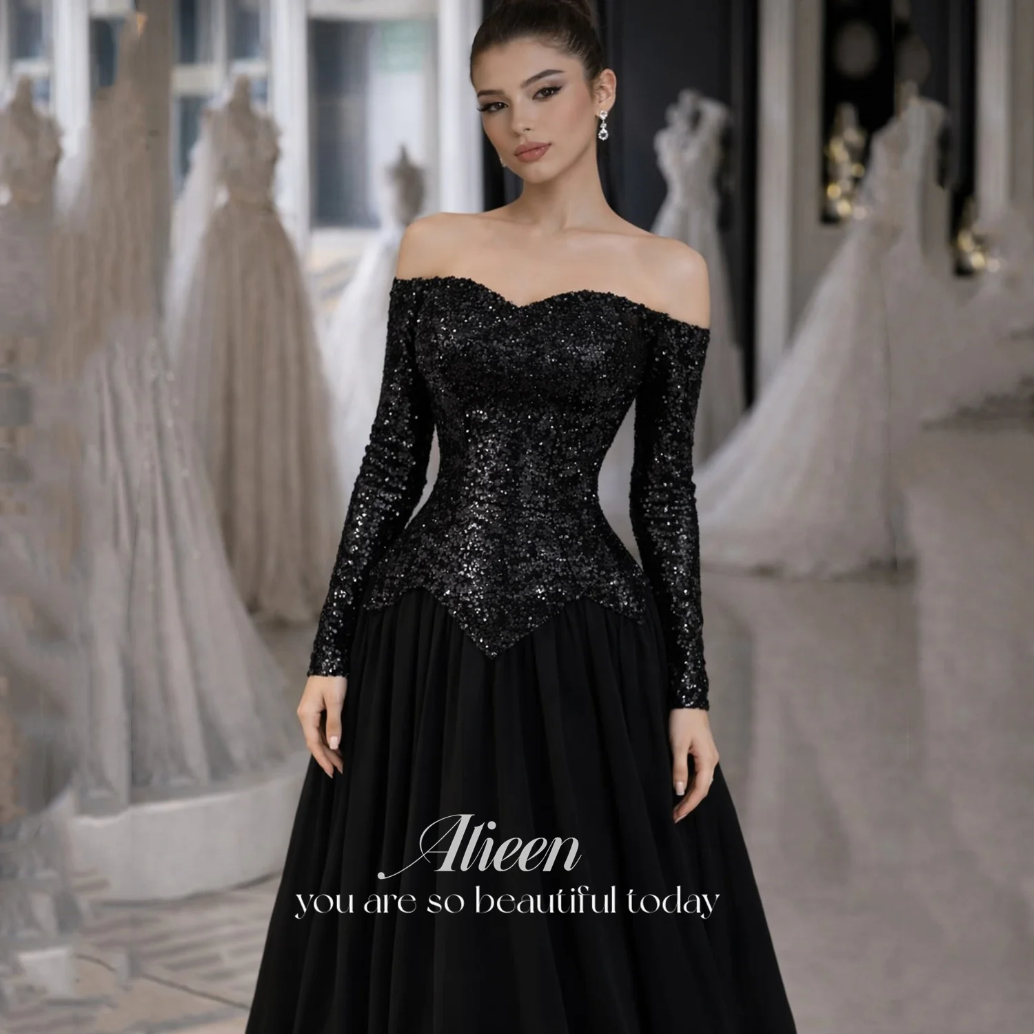 

Aileen فساتين سهرة Elegant Party Dresses 2025 Vestidos De Festa Wedding Dresses for Parties Black Customized Prom Dress Sequins