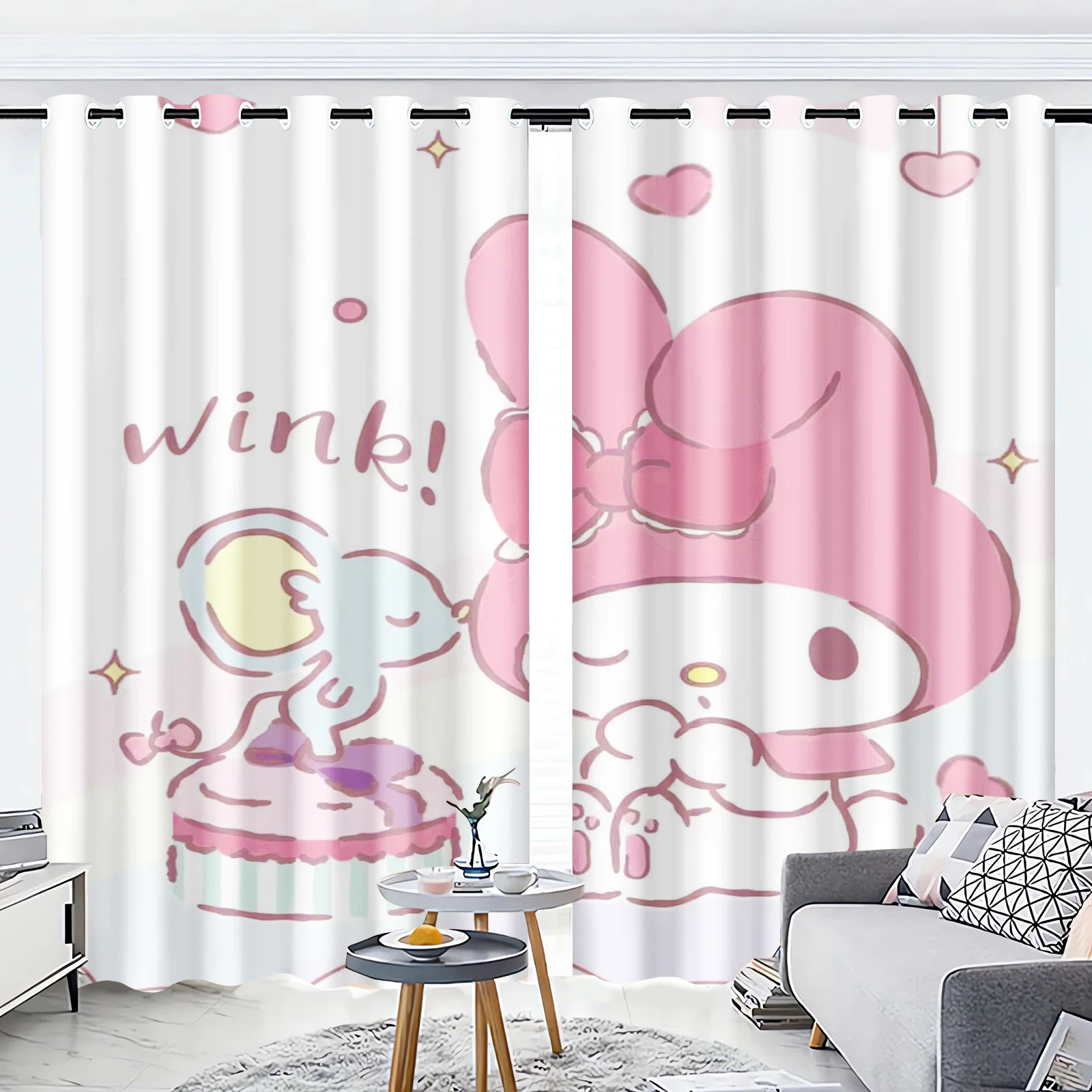 

MINISO занавеска My Melody мультяшное украшение для окон, 100% полиэстер, шторы для спальни, гостиной, дома, 2 планшета