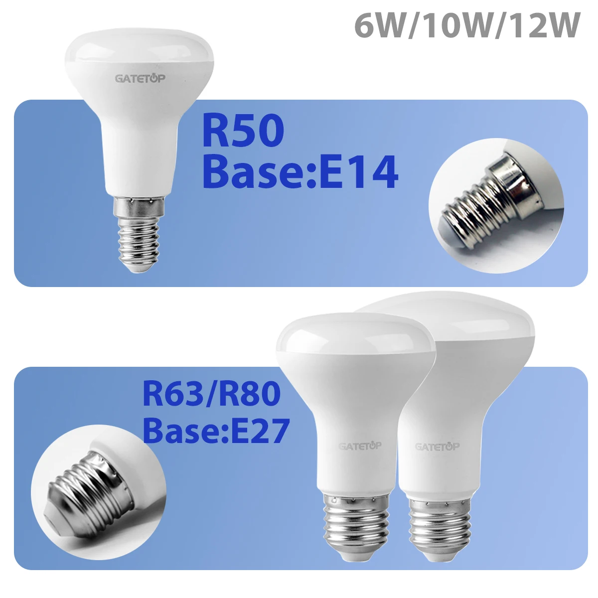 1-20PCS LED Bulb E27 E14 R50 R63 R80 Bath Lamp Mushroom Bulb AC 220V 240V 6W 10W 12W Non Strobe Warm White Light 3000K 6000K